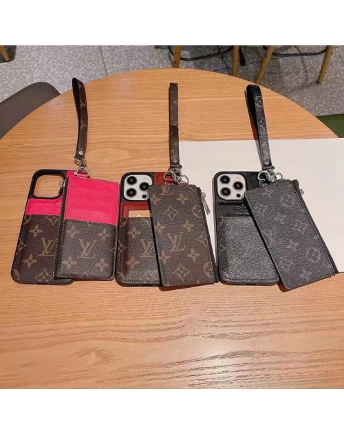 LV ルイ.ヴィトン ブランド iPhone 14/14 Pro/14 Pro Maxケース かわいい レザー製 カード入れ ストラップ付き 財布型 モノグラム アイフォン14/14プロ/14プロ マックス/13/12/11/x/xs/xr/8/7カバー ファッション メンズ レディース