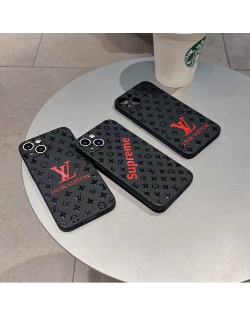 LV/ルイヴィトン SUPREME/シュプリーム ブランド iphone 14/14 pro/14 pro maxケース かわいい モノグラム  ジャケット型 TPU製 アイフォン14/14プロ/14プロマックス/13/12/11/x/xs/xr/8/7カバー 黒色 全面保護 ファッション メンズ レディース