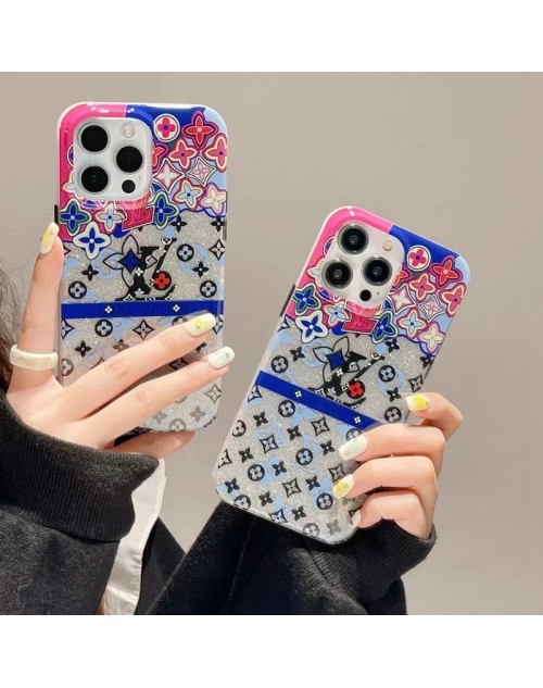 LV/ルイヴィトン ブランド iphone 14/14 pro/14 pro maxケース 潮流 きらきら 花柄 カラー色 モノグラム ジャケット型 韓国風 アイフォン14/14プロ/14プロ マックス/13/12カバー ファッション メンズ ディーズ