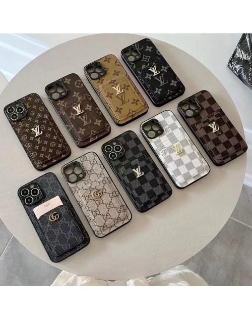 GUCCI グッチ LV ルイヴィトン ブランド iPhone 14/14 Pro/14 Pro Maxケース モノグラム カード入れ レザー製 ジャケット型 アイフォン14/14プロ/14プロマックス/13/12/11カバー ファッション メンズ レディース