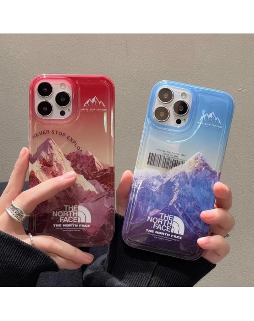 The North Face ザ.ノース.フェイス ブランド iphone14Pro max 14Pro 14スマホケース かわいい 雪山柄 ジャケット型 the north face 透明 アイフォン14プロ マックス/14プロ/14カバー メンズ レディース