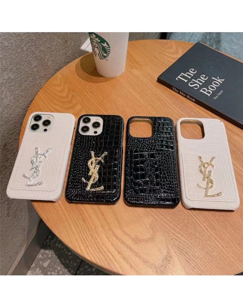 YSL イブ.サンローラン ブランド iPhone 14/14 PRO/14 PRO MAX/14 PLUSケース ワニ レザー風 カード入れ モノグラム コピー アイフォン14/14プロ/14プロ マックス/14プラス/13/12/11カバー パロディ風 新品 メンズ レディース