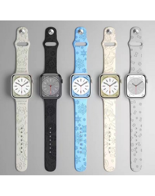 Chrome Hearts クロムハーツ ハイブランド Kaws カウズ Apple Watch 8/SE2/ultra/7バンド おしゃれ ドラえもん 雪花柄 シリコン アップルウォッチ8/se2/ultra/7/se/6/5/4/3/2/1ベルト 腕時計 ストラップ ファッション メンズ レディース