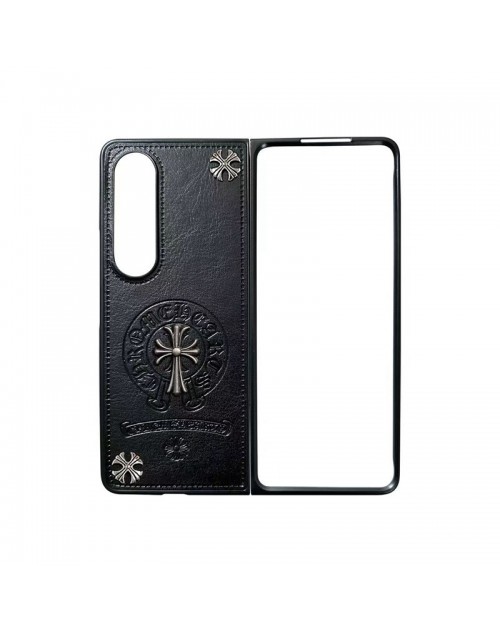 Chrome Hearts クロムハーツ 折畳み式 Galaxy Z Flip 5 4 3 2ケース かわいい 男女兼用 人気 ブランド ギャラクシーZフォールド5ケース 手帳型 ストラップ付き モノグラム galaxy z flip5 4ケース 個性ブランド galaxy z fold 5 4ケース 韓国風