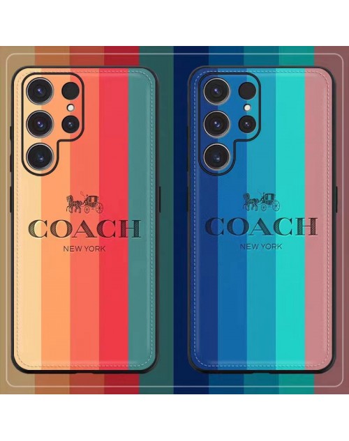 コーチ COACH ブランド galaxy s23/s23+/s23 plus/s23 ultraケース おしゃれ モノグラム 虹 馬車柄 カラー色 ジャケット型 iphone14Pro max/14Pro/14plus/14カバー 個性 ハイブランド アイフォン14プロ マックス/14プロ/14スマホケース メンズ レディース