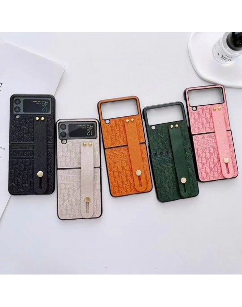 ディオール ギャラクシーZflip4 5Gスマホケース ベルト付き 2つ折り サムスンZflip3カバーDior 定番柄 エンボス加工 Galaxy zflip1/2携帯ケースDiorハイブランド 大人気