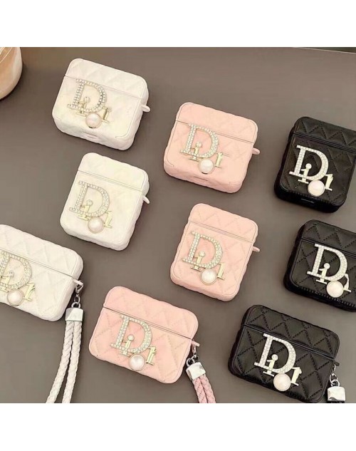 DIOR ディオール Air Pods Pro 2/3/Pro/2/1ケース かわいい バッグ型 レザー製 ストラップ付き エアーポッズ プロ2/3/2/1カバー キズ防止 メンズ レディース