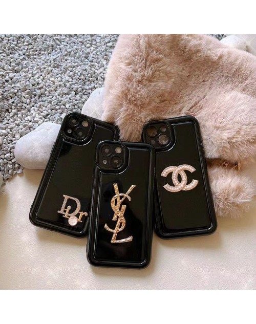 Dior ディオール YSL イブ.サンローラン ブランド iPhone 14/14 Pro/14 Pro Maxケース かわいい モノグラム キラキラ 黒色 ソフト ジャケット型 アイフォン14プロ マックス/14プロ/14/13/12/11/X/XS/XR/8+/7+カバー ファッション メンズ レディース