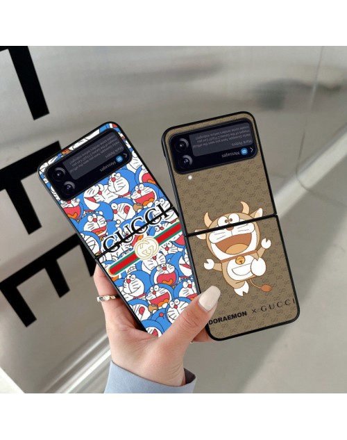 グッチ ギャラクシーZflip4 5Gスマホケース ドラえもん 折畳み式 サムスンZflip4カバーGucciハイブランド コラボ かわいい Galaxy Zflip3/2携帯ケースGucciブランド アニメ