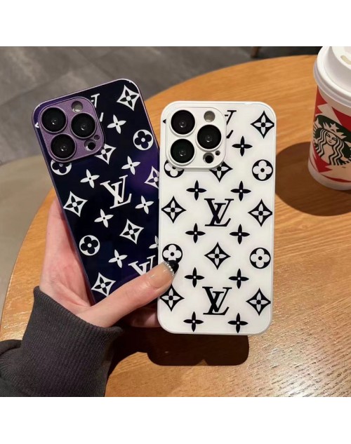 LV/ルイヴィトン ブランド iPhone 14/14 pro/14 pro maxケース 韓国風 鏡面ガラス型 ジャケット型 黒白色 アイフォン14/14プロ/14プロ マックス/13/12/11カバー モノグラム 耐衝撃 ファッション メンズ レディース