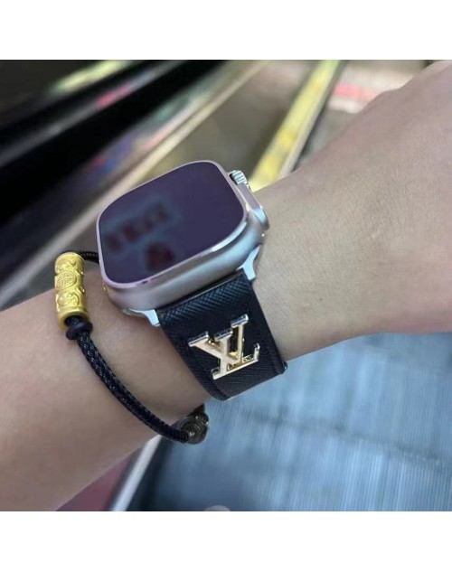 LV ブランド ルイヴィトン アップルウォッチ8/SE2/Ultra/7バンド オシャレ モノグラム 黒色 レザー製 Apple Watch 8/se2/ultra/7/se/6/5/4/3/2ベルト 腕時計 ストラップ 大人気 メンズ レディース