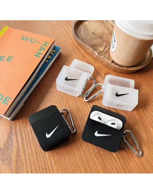 Nike ハイブランド ナイキ Airpods pro2/pro/2/1ケース かわいい クリアケース モノグラム 第1/2/3世代 保護性 カラビナ付き 紛失防止 黒白色 エアーポッズ3/プロ2/プロ/2/1カバー ペアお揃い ファッション メンズ レディーズ