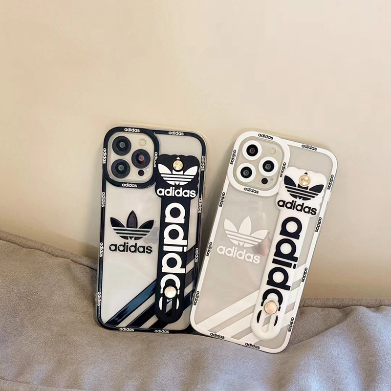 ADIDAS ブランド アディダス iPhone 13 pro/13 miniケース インスタ風 ハンドバンド付 クリアケース モノグラム