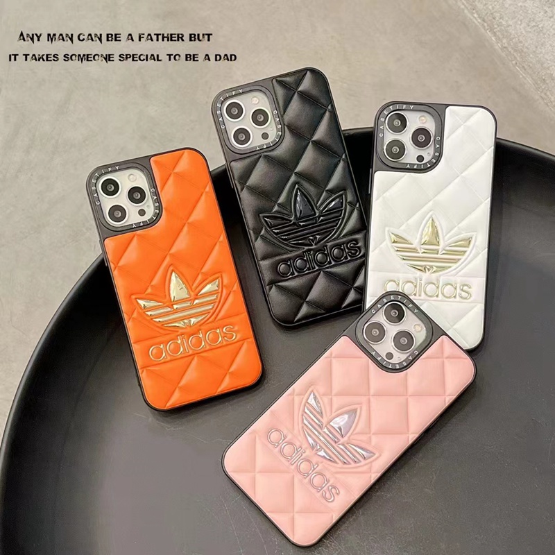 Adidas アディダス ブランド iphone 14/14 pro/14 pro maxケース モノグラムトレフォイル柄 Trefoil 背面レザー