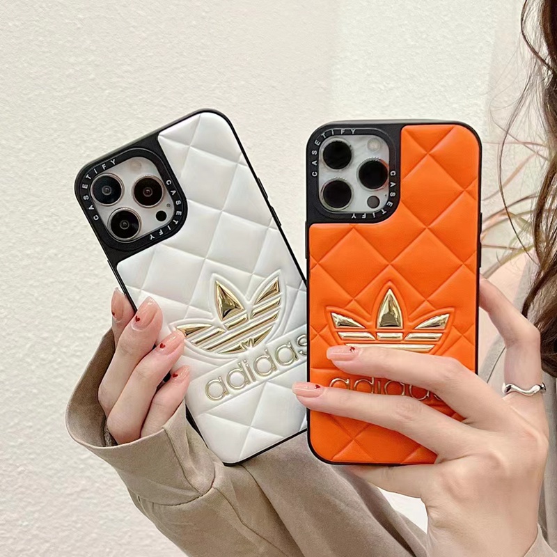 アディダスiphone14pro max/14plusケースadidasトレフォイル革ジャケット モノグラム ブランド アイフォン14男女
