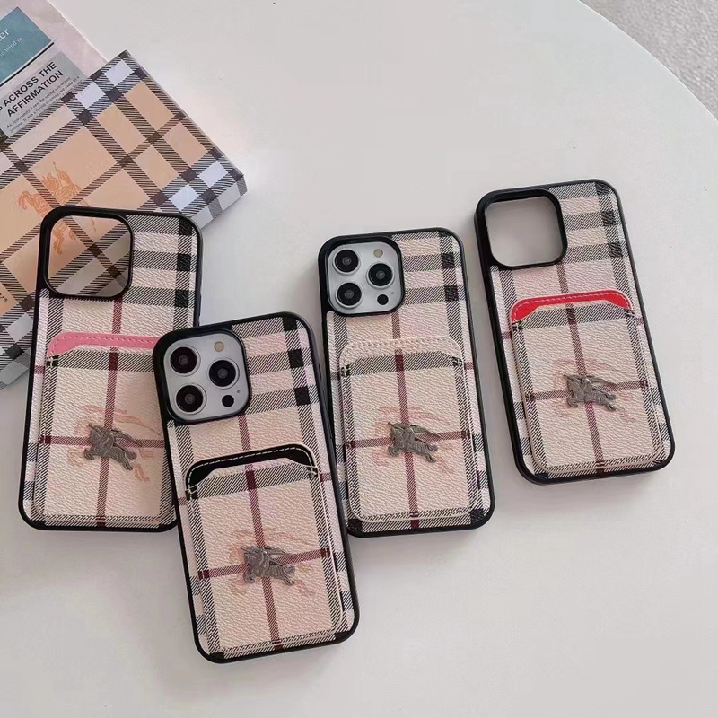 BURBERRY/バーバリー ハイブランド iPhone 14 Plus/14 Pro Maxケース カード入れ 騎士柄 モノグラム 横縞 レザー製 ジャケット型