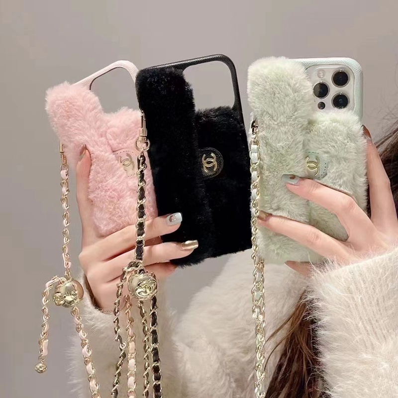 ハイブランドiphone14pro max/14plusケース激安バング革チェーン付ふわふわ芸能人ブランド アイフォン14女性
