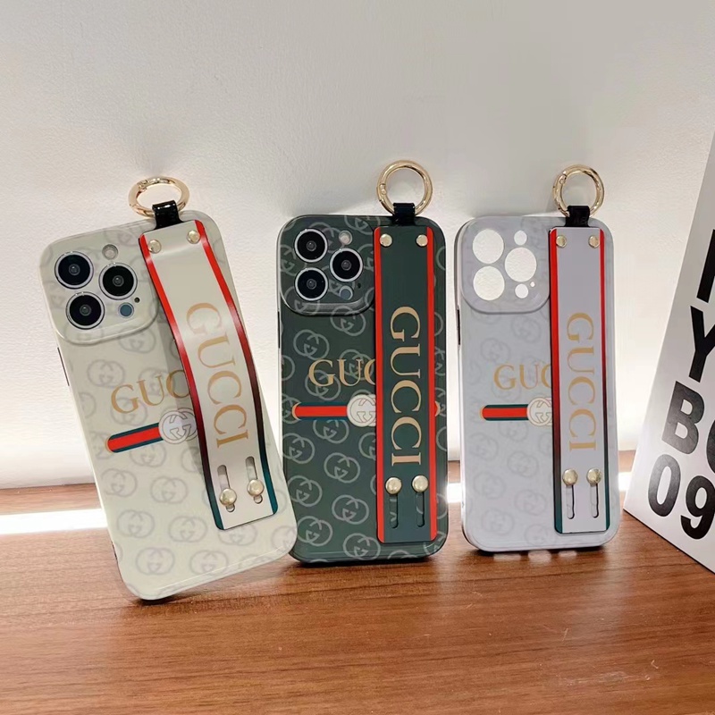 Gucci/グッチ ブランド  iphone14/14 pro/14 pro maxケース 経典 縞柄 ハンドバンド付 リング付き アイフォン14/13/12/11ケース