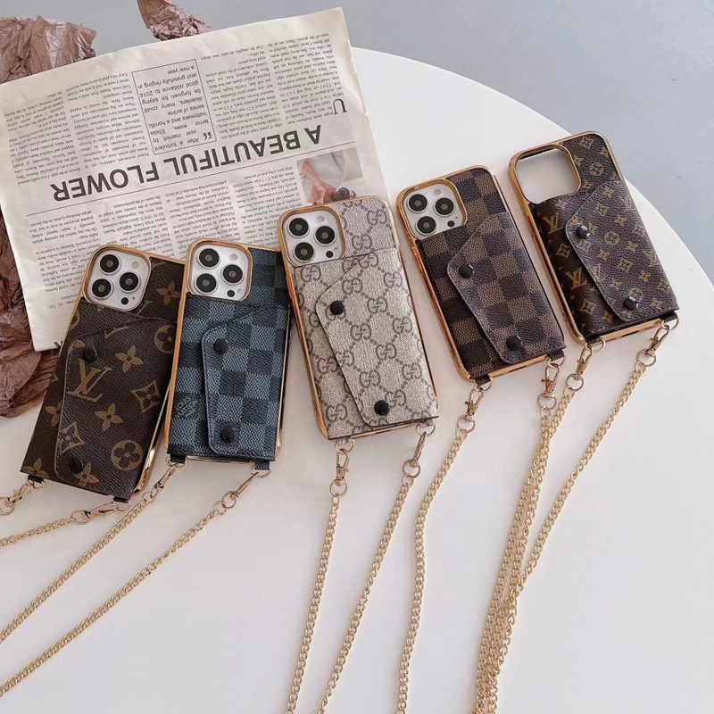 LV ルイヴィトン グッチ Gucci ブランド iphone 14/14 pro/14 pro maxケース かわいい ショルダーバッグ型 財布風 カード入れ レザー ストライプ