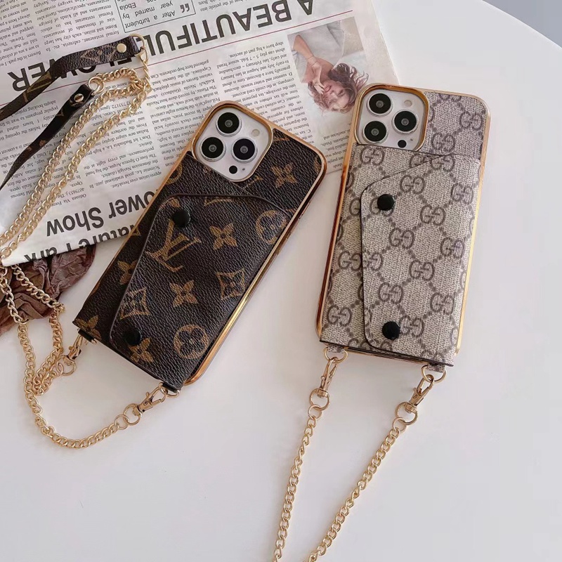 gucciグッチlvヴィトンiphone14pro max/14plusケース可愛い革カード財布バッグ モノグラム チェーン ハイブランド アイフォン14/13/12/11カバー男女