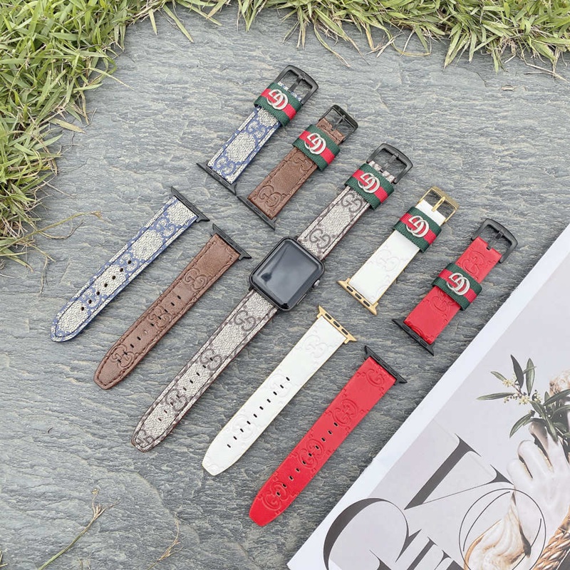 Gucci ハイブランド グッチ アップルウォッチ8/SE2/Ultra/7ハンド オシャレ GG柄 モノグラム レザー製 セレブ愛用