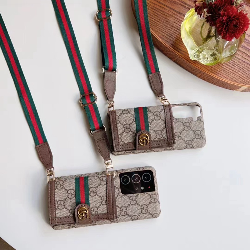 GUCCI グッチ ブランド iPhone Plus/14Pro Maxケース 財布型 ストラップ付き Galaxy S23/S23+/S23 ultra レザー製 手ぶら