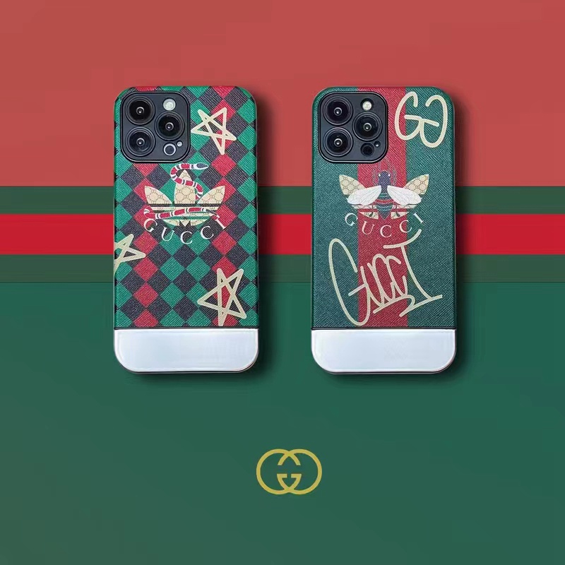 GUCCI/グッチ ADIDAS/アディダス コラボ ハイブランド iphone 14/14 pro/14 pro maxケース 可愛い メッキ風 蜂蛇 五芒星 モノグラム 芸能人愛用
