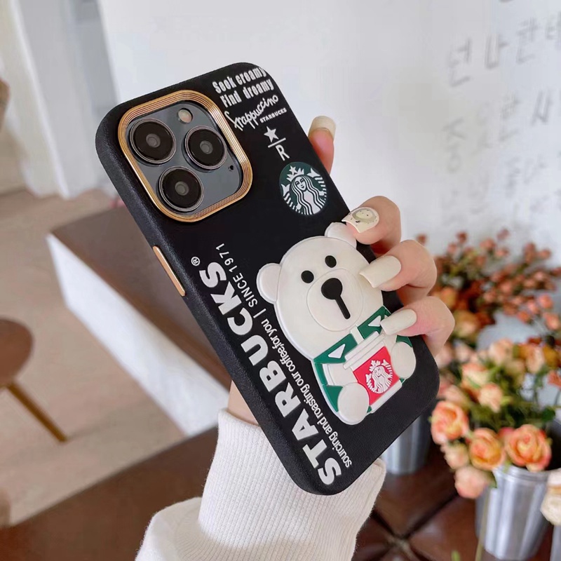 Louis Vuitton/ルイヴィトン Starbucks/スターバックス コラボ ブランド iphone 14 pro maxケース かわいい シリコン 3D白熊