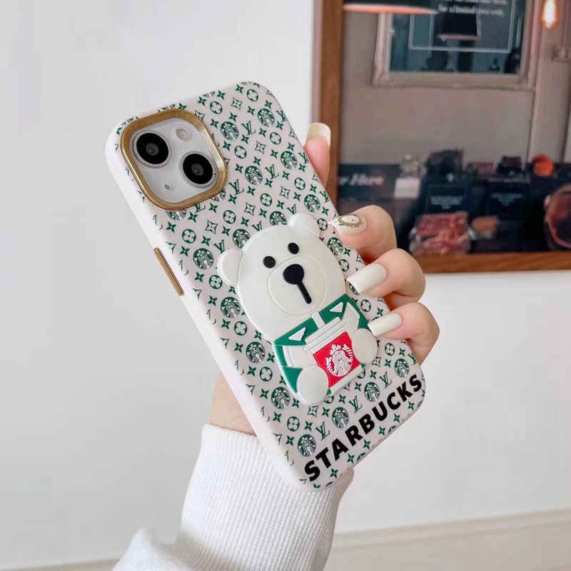 ヴィトン スターバックス コラボ アイフォン14/14 pro/14pro max plusケースLV可愛いStarbucks熊ブランド シリコン モノグラム