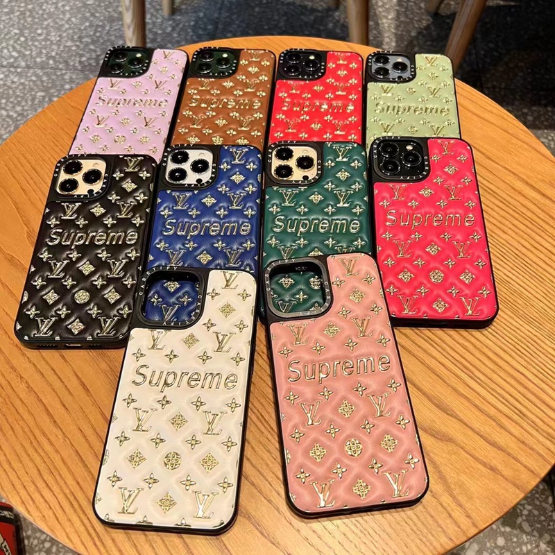 LV SUPREME コラボ ブランド iphone 14/14 pro/14 pro maxケース かわいい モノグラム レザー きらきら ルイヴィトン