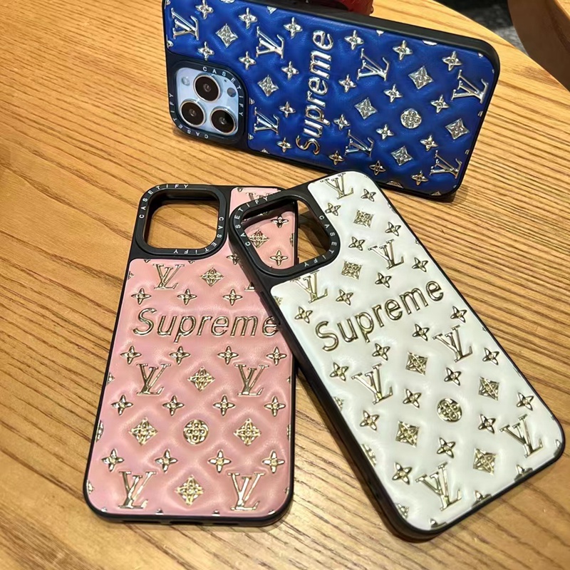 ヴィトン シュプリームiphone14pro max plusケースlvキラキラ革モノグラムsupremeブランド アイフォン14 コピー 男女