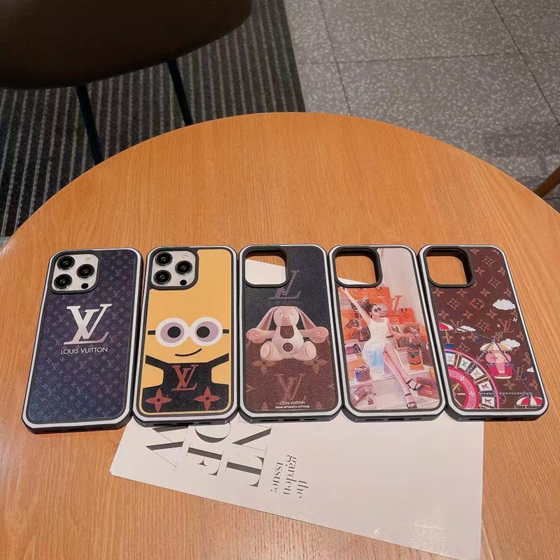 LV ルイヴィトン ハイブランド iPhone 14/14 Pro/14 Pro Max/14 Plus ケース 個性 ミニオン柄 美人 ウサギ 観覧車 キャラクター風 レザー