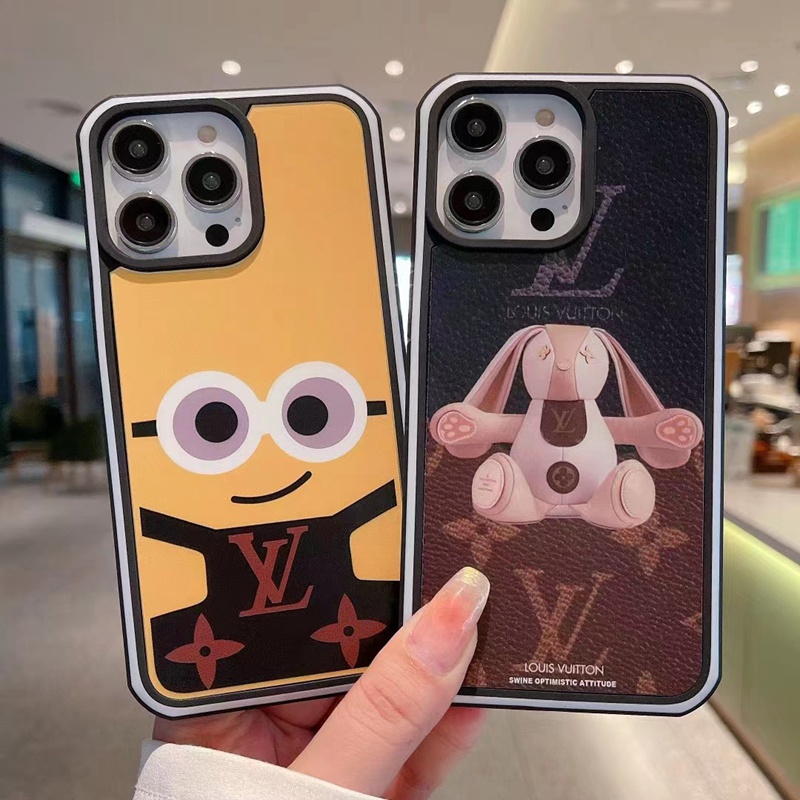 ヴィトンiphone14pro max/14plusケースlvミニオン兎 美人 観覧車キャラクター革ブランド アイフォン14プロ マックス/14プラス男女レディース