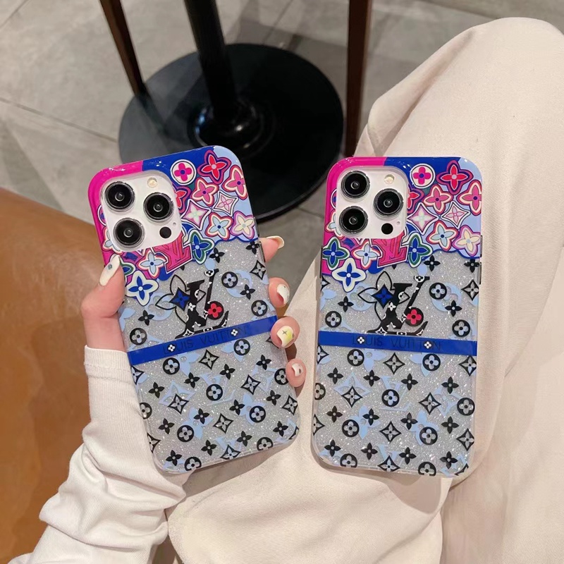 LV/ルイヴィトン ハイブランド iphone 14/14 pro/14 pro maxケース 潮流 きらきら 花柄 カラー色 モノグラム ジャケット型 韓国風