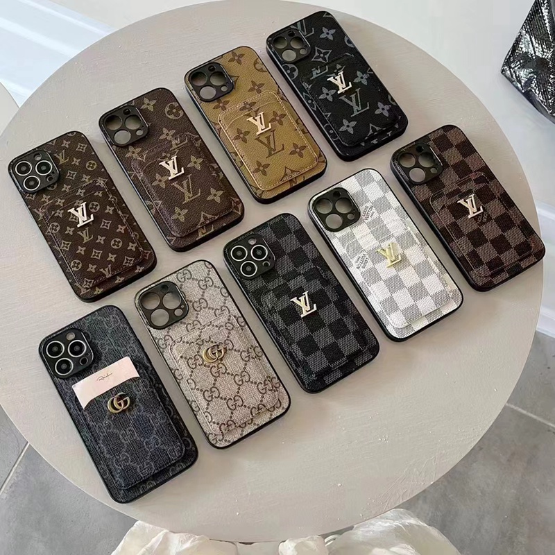 GUCCI グッチ LV ルイヴィトン ブランド iPhone 14/14 Pro/15 Pro Maxケース モノグラム カード入れ レザー製 ジャケット型 アイフォン14/15プロ/14プロマックス　カバー レディース