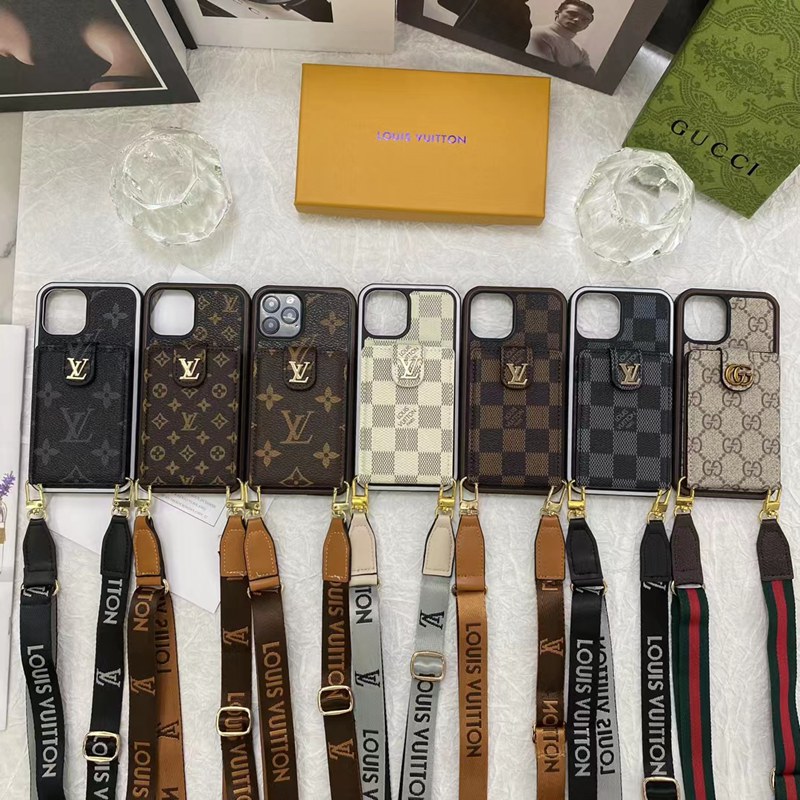 LV/ルイヴィトン GUCCI/グッチ ハイブランド iPhone 14 Pro/14 Pro Max/14 Plusケース ストラップ付き 財布バッグ型  カード入れ レザー 紛失防止