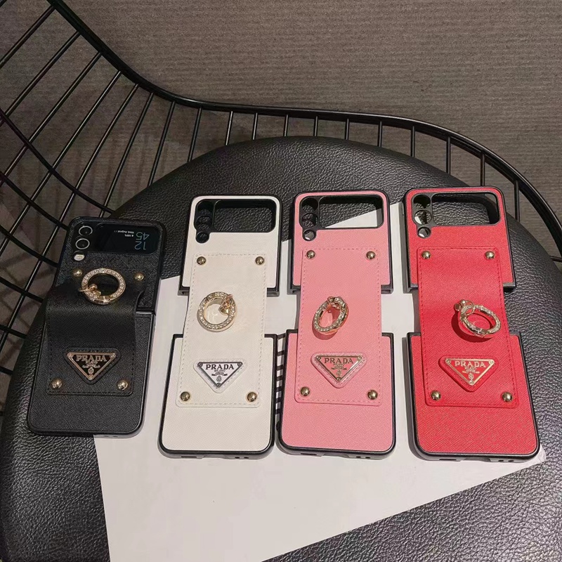 PRADA/プラダ ハイブランド Galaxy Z Flip 4/5スマホケース かわいい レザー 折畳み式 リング付き モノグラム