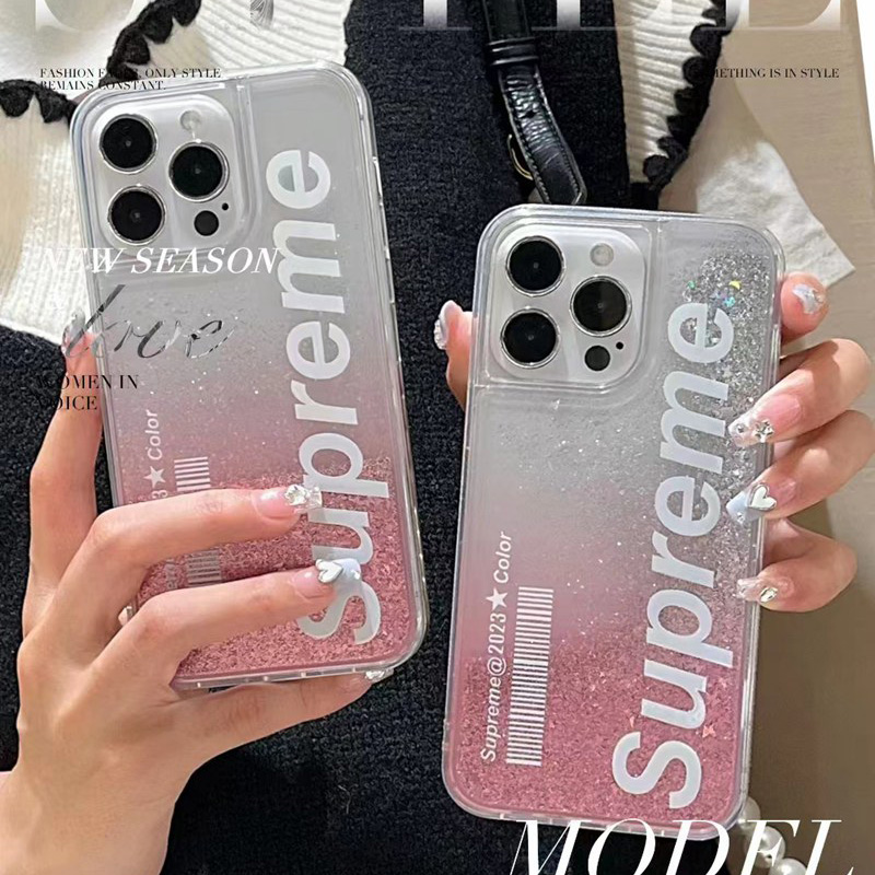 Supreme シュプリーム ハイブランド iphone 14/14 pro/14 pro max/14 plusケース 流れ風 クリア キラキラ モノグラム ジャケット型 潮流