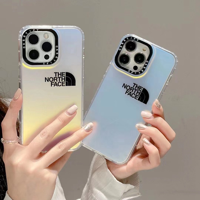 The North Face ザ.ノース.フェイス ハイブランド iPhone 14/14 Pro/14 Pro Maxケース かわいい メッキ風 クリアケース モノグラム柄 ジャケット型
