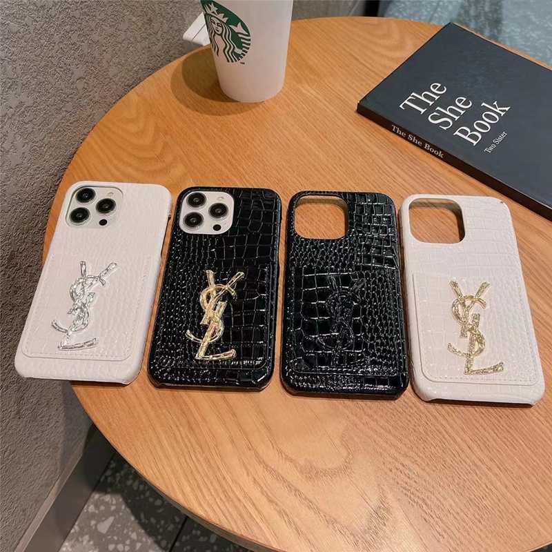 YSL イブ.サンローラン ブランド iPhone 14/14 PRO/14 PRO MAX/14 PLUSケース ワニ レザー風 カード入れ モノグラム コピー パロディ