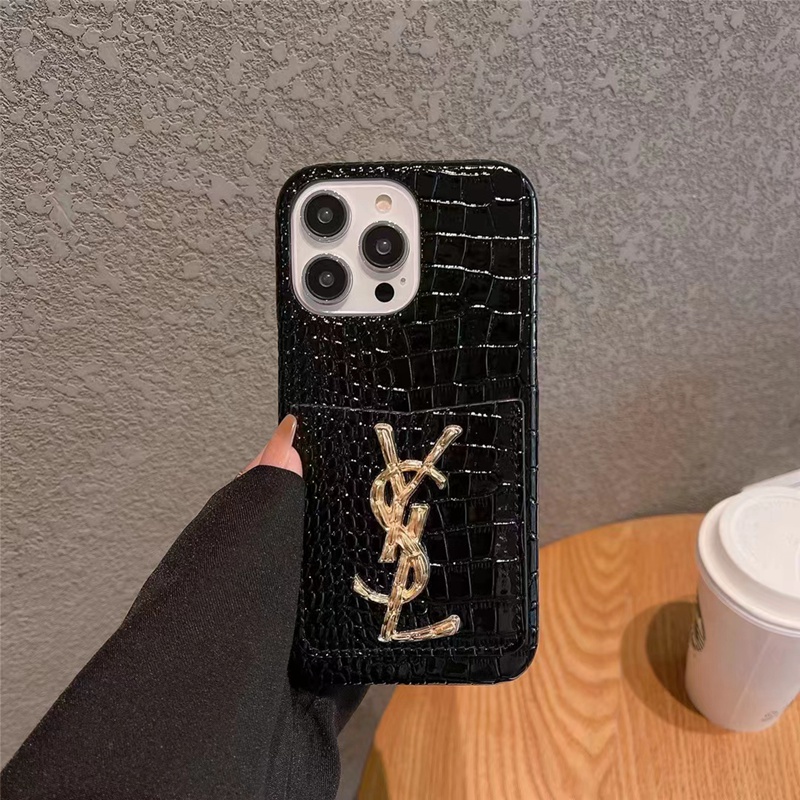 イブサンローランiphone14 pro max plusケース カードyslワニ革モノグラム ブランド アイフォン14プロ マックス/14プラス カバー男女