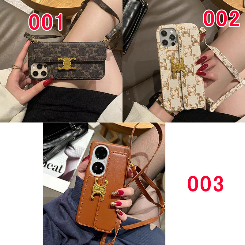 Celine セリーヌ ブランド Galaxy S23+/S23 Plus/S23 ultraケース 経典 レザー ストラップ バッグ型 カード収納 モノグラム iphone 15 pro max/14 plusカバー 斜めがけ スマホケース レディース