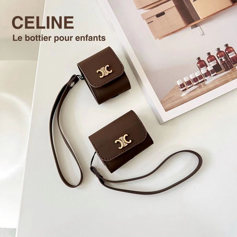 CELINE ブランド セリーヌ AirPods Pro 2/3/Pro/2/1ケース かわいい レザー製 バック型 ストラップ付き モノグラム保護