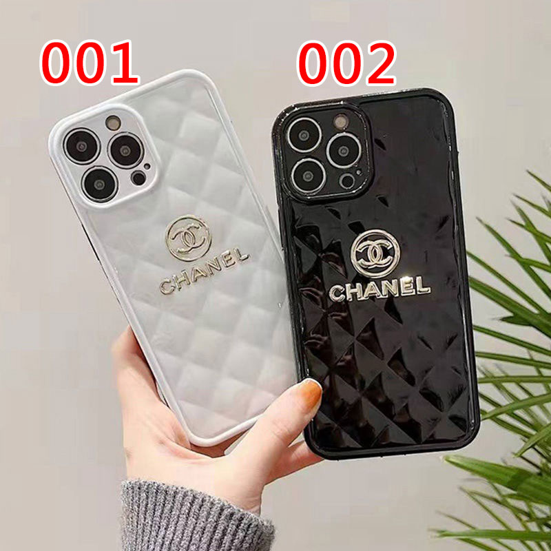 Chanelアイフォン14プロ マックス 14プロ 14プラス 14フォンケース メタリック塗装 格子縞