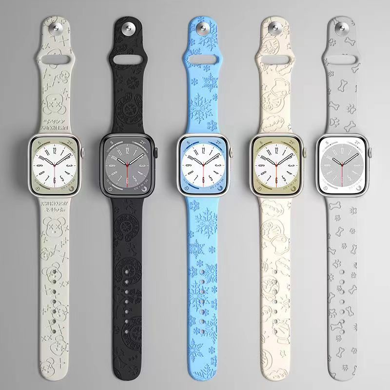Chrome Hearts クロムハーツ ハイブランド Kaws カウズ Apple Watch 8/SE2/ultra/7バンド おしゃれ ドラえもん 雪花柄 シリコン