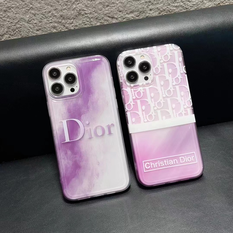 DIOR ディオール ブランド iphone 14/14 pro/14 pro maxケース クリアケース パープル色 きらきら モノグラム