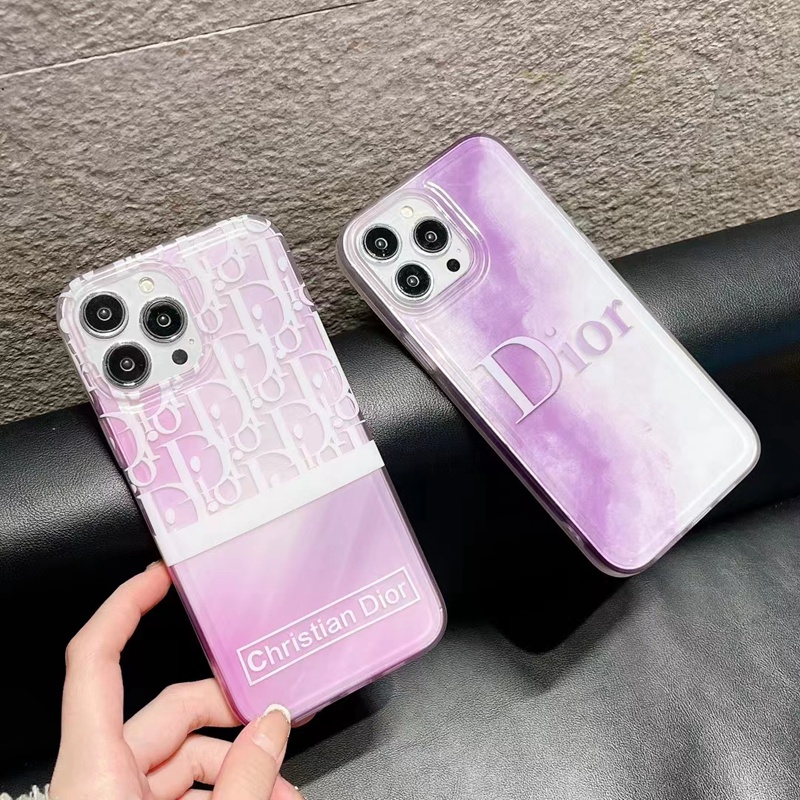 ディオールiphone14pro max plusケース モノグラムdiorクリア紫キラキラ ブランド シンプル アイフォン14カバー