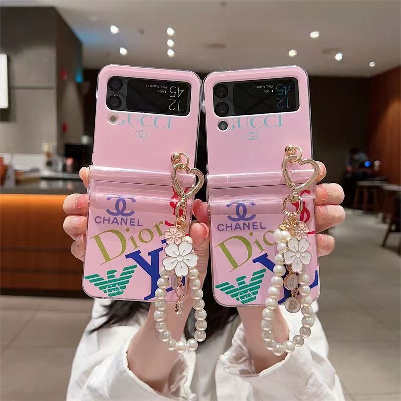 GUCCI/DIOR/LV ブランド Galaxy zflip4/zflip5ケース かわいい グッチ/ルイヴィトン/ディオール ピック色 クリアケース 折りたたむ ストラップ付