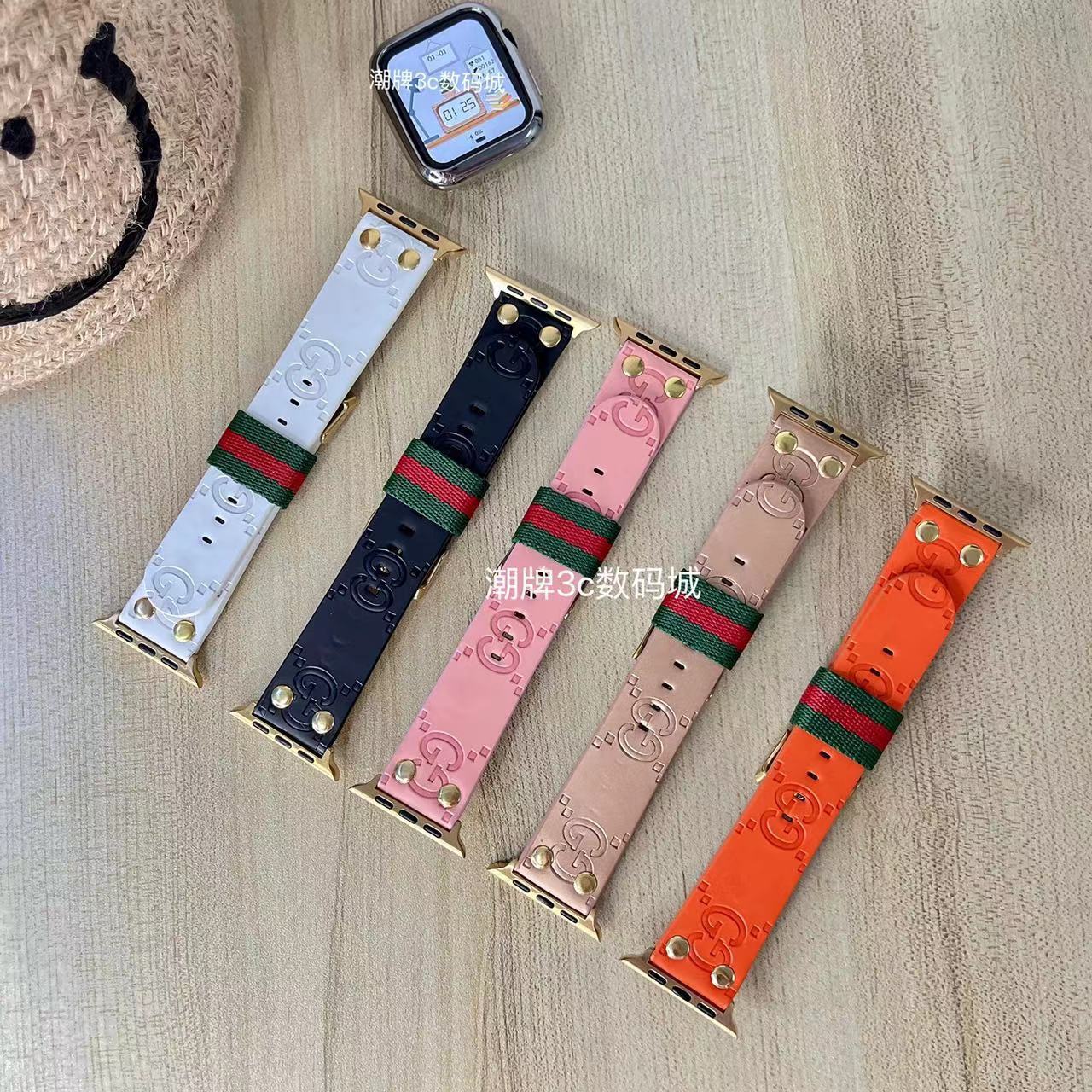 GUCCI グッチ ブランド アップル ウォッチ8/7/6/5/4/SE2/ULTRAバンド モノグラム柄 レザー GG 腕時計 男女