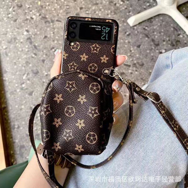 Gucci グッチ LV ルイヴィトン ハイブランド Galaxy z flip 4 5Gスマホケース モノグラム レザー 折畳み式 ストラップ付き バング型